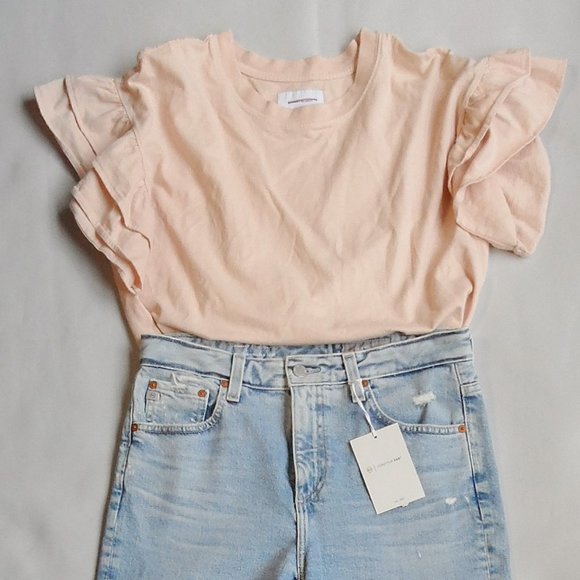 New$215 CURRENT/ELLIOTT THE CARINA RUFFLE-TRIMMED COTTON-JERSEY TOP Tee 2 - Picture 13 of 13